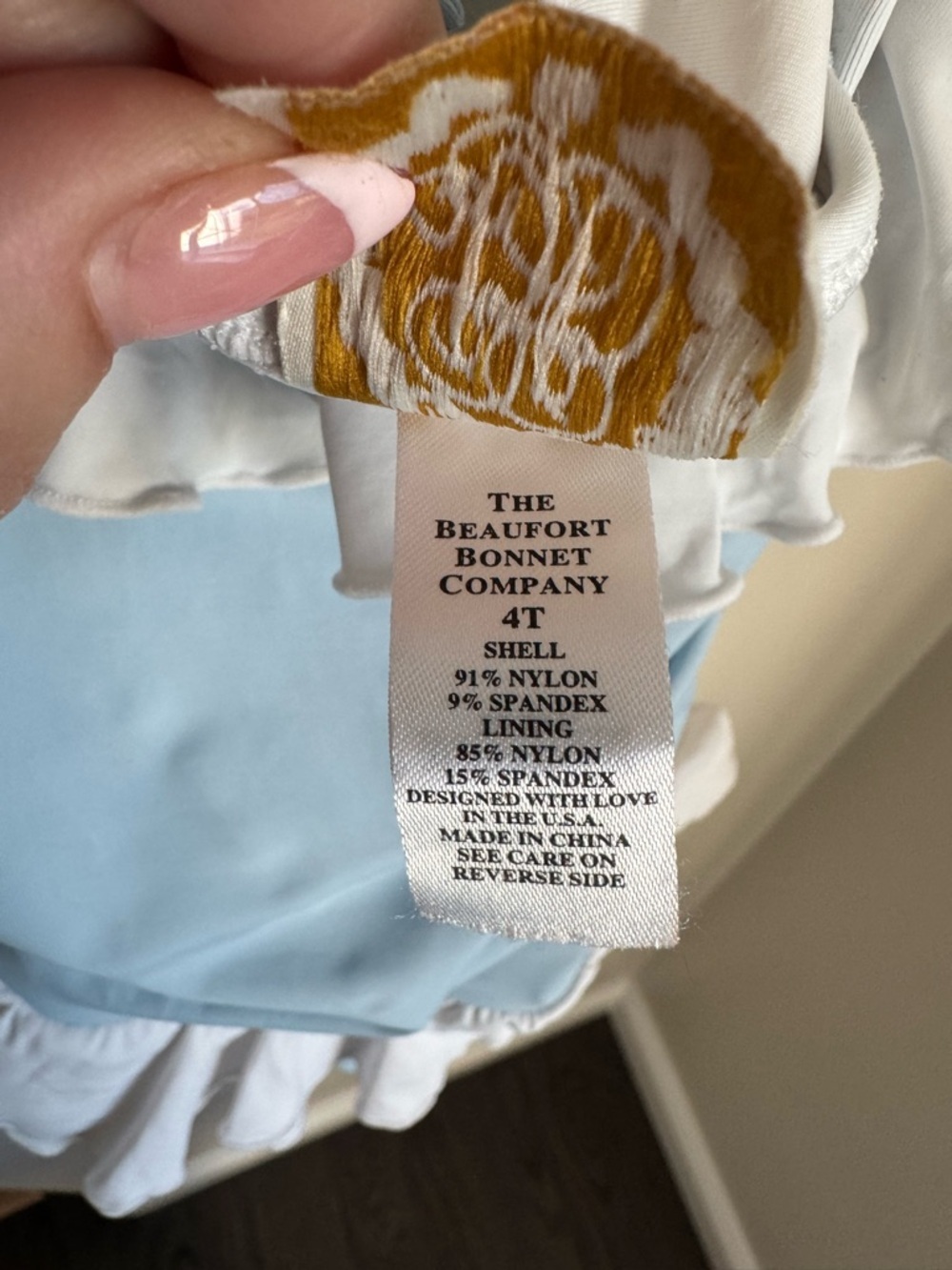 TBBC Girls Baby Blue / White Ruffle Swimsuit Size 4T - Picture 5 of 5